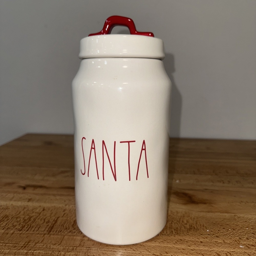 New Rae Dunn SANTA Christmas Large Cookie Jar Collectible Canister Red Letters
